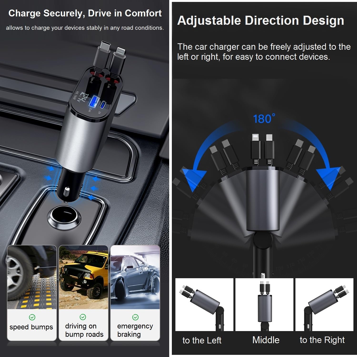 4-in-1 Retractable Fast Car Charger