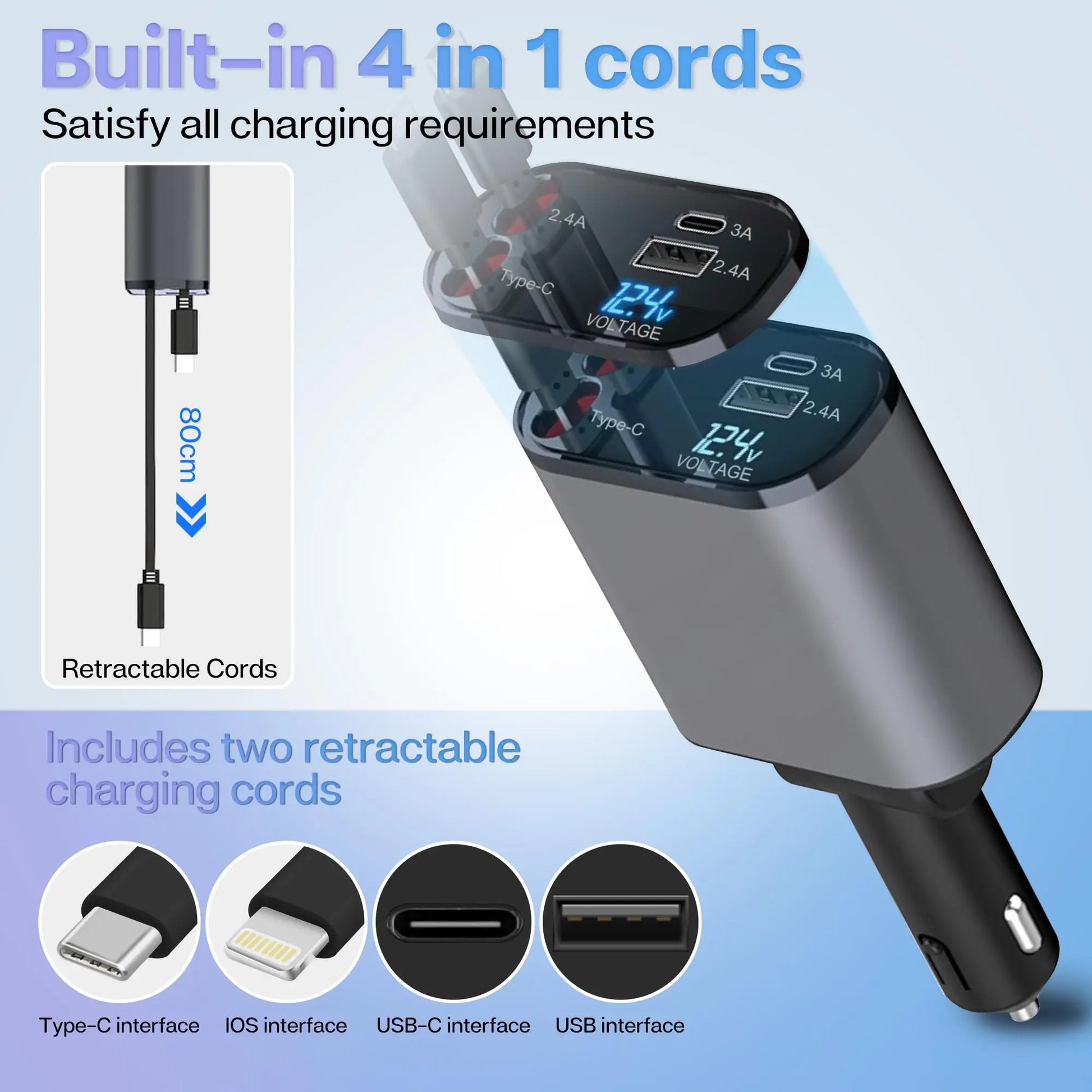 4-in-1 Retractable Fast Car Charger