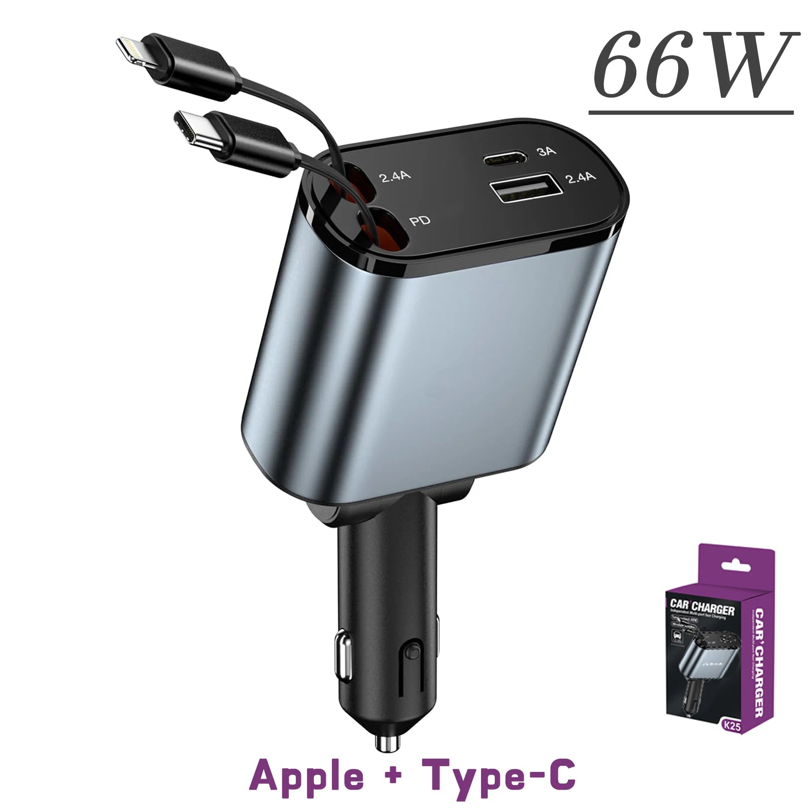 4-in-1 Retractable Fast Car Charger