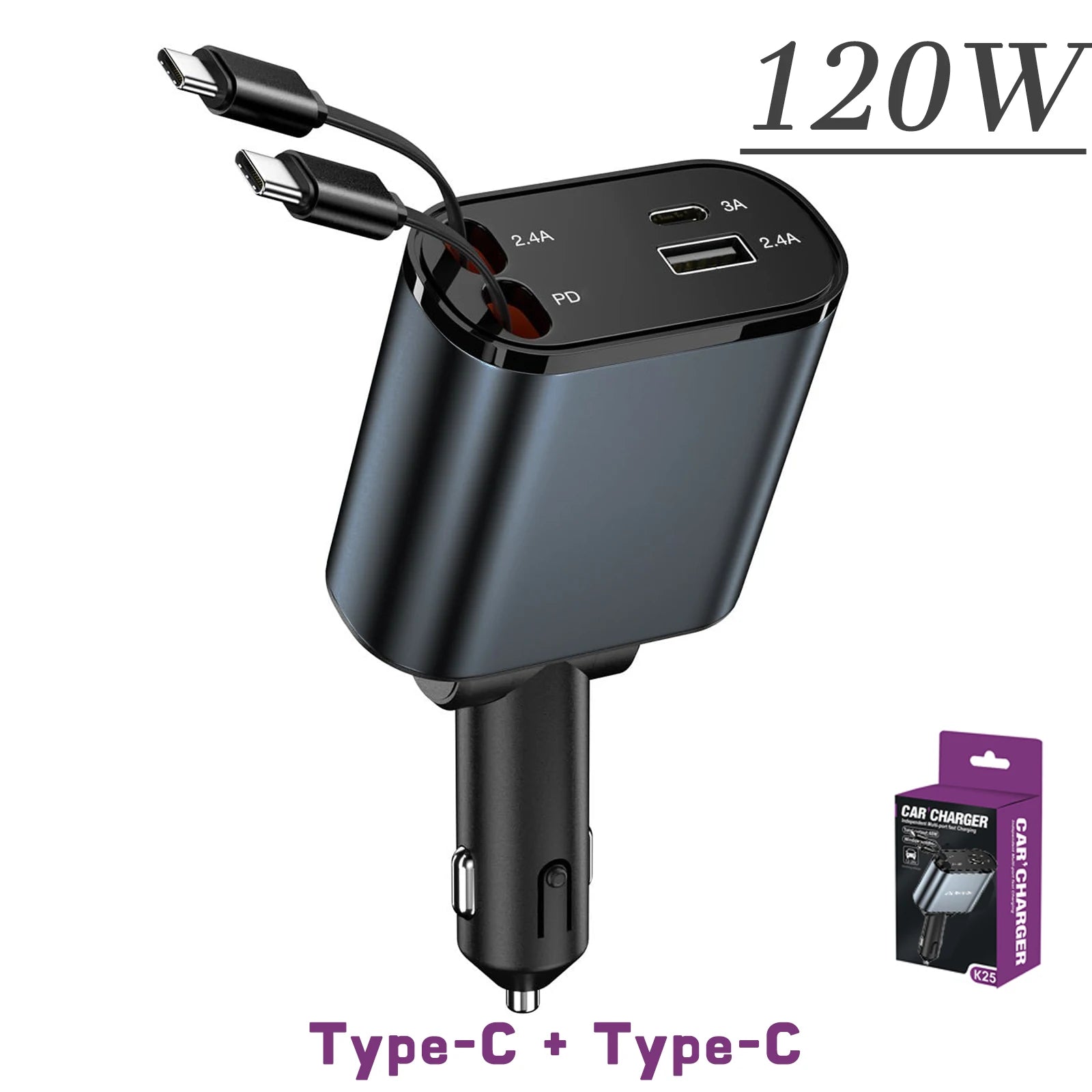 4-in-1 Retractable Fast Car Charger